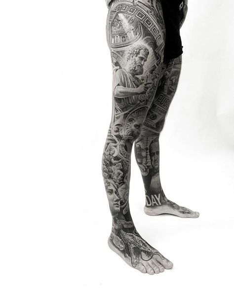 Greek God Tattoo, Roman Tattoo, Black And Grey Tattoos Sleeve, Mangas Tattoo, Filigree Tattoo, Full Leg Tattoos, Realistic Tattoo Sleeve, Tattoo Leg, Greek Mythology Tattoos