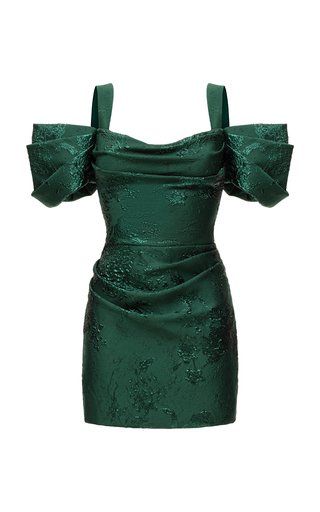 Women's Rasario Spring Summer 2021 Collection | Moda Operandi Draped Dress Outfit, Fancy Outfits Dresses, Area Clothes, Mini Formal Dresses, Emerald Outfit, Fancy Sleeves, Jacquard Mini Dress, Draped Sleeves, Jacquard Dress