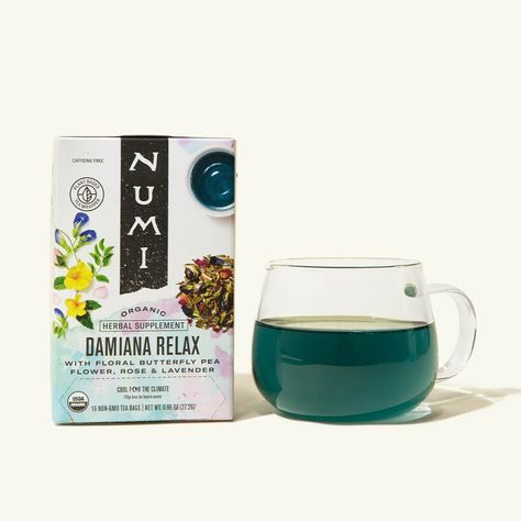 Damiana Teas Damiana Tea, Numi Tea, Black Tea Bags, Green Tea Bags, Tea Varieties, Pu Erh Tea, Butterfly Pea Flower, Turmeric Tea, Butterfly Pea