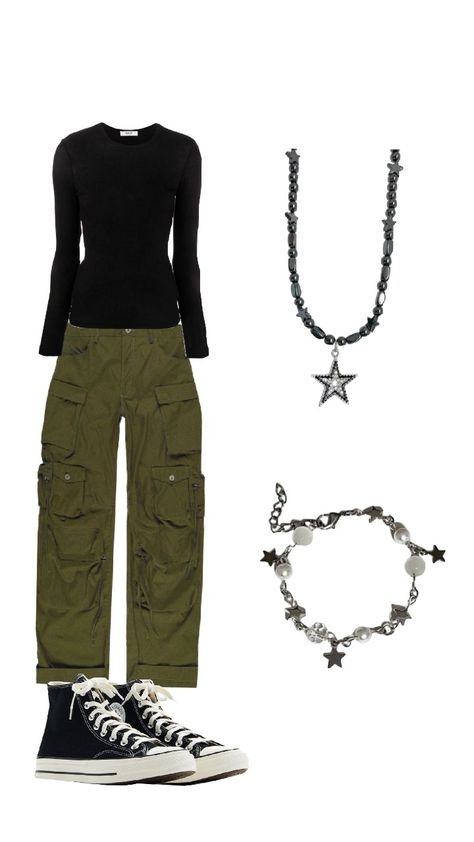 Y2K Green cargo Pants outfit Green Y2k Outfit, Green Sweatpants Outfit, Non Binary Outfits, Green Cargo Pants Outfit, Outfits Styling, Green Y2k, Green Sweatpants, Oc Outfits, Sweatpants Outfit