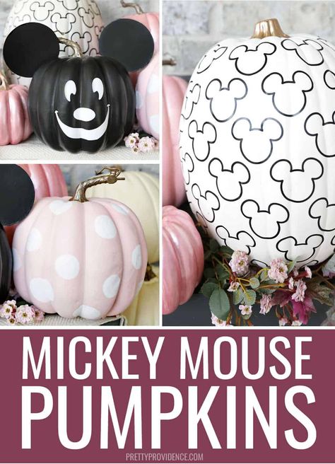 Add some Disney magic to your fall porch or Halloween décor with these no-carve Mickey Mouse pumpkins! Easy to make and so CUTE, perfect for Disney fans! #mickeymousepumpkins #disney #disneymagic #disneyfan #disneymoms #disneypumpkin #disneycrafts #fallporch #halloween #halloweendecor #falldecor #halloweendisney #disneylife #disneyfanatic #disneycreators #mickeymouse #mickey #mickeypumpkin #vinylpumpkin #paintedpumpkins #patternedpumpkin #nocarvepumpkins #nocarve Disney Halloween Diy, Minnie Mouse Pumpkin, Disney Halloween Decorations, Mouse Pumpkin, Mickey Mouse Pumpkin, Disney Pumpkin, Halloween Memes, Mickey Pumpkin, Carte Halloween