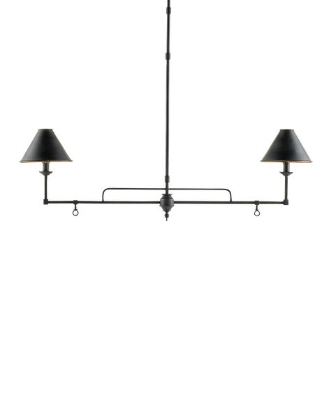 A modern take on the traditional gas light, the Prosperity Rectangular Chandelier has a block-accented frame in a French black finish. The contemporary gold leaf finish on the interiors of the two shades brings an opulence to the illumination. Adjustable from 24.5" to 60.5" with use of included chain/rod kit/cable. If your space calls for a longer drop, additional chain/rods/cable is available for purchase. Modern Farmhouse Chandelier, Farmhouse Chandeliers, Rectangular Chandelier, Gas Lights, Elk Lighting, Linear Chandelier, Ceiling Chandelier, Black Chandelier, Oil Lamps