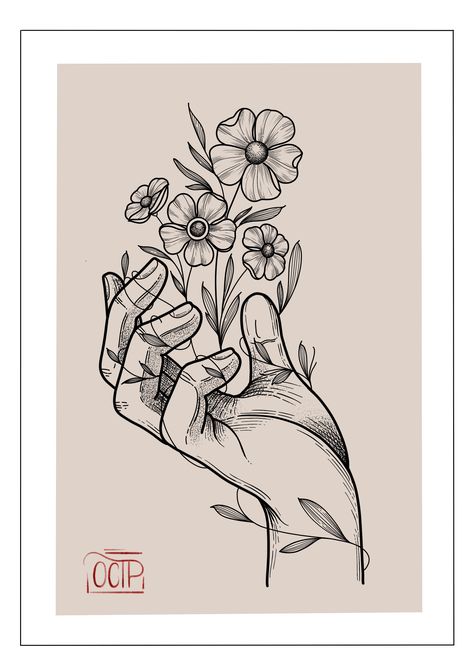 Hands Holding Flowers Painting, Hand Hold Flower Tattoo, Hands And Flowers Tattoo, Hands And Flowers Drawing, Hand Holding Plant Drawing, Hand Silhouette Tattoo, Hands With Flowers Drawing, Tattoo Hand Holding Flowers, Hand With Flowers Tattoo