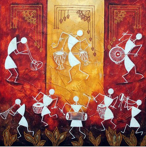 Warli village pepupstreet.com, #artstory, #handmade, #warli, #artwork, #walldecor Painting Walls Ideas, Warli Designs, Worli Painting, Warli Painting, Walls Ideas, Warli Art, Painting Walls, Madhubani Art, Madhubani Painting