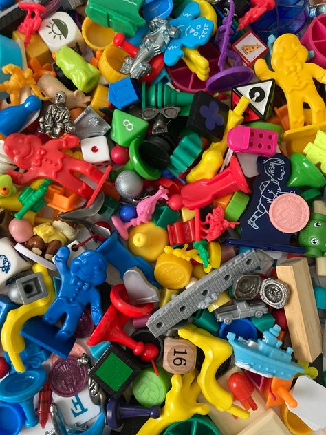 1/2 Pound of Vintage and New Board Game Pieces and Parts from Classic Family Games - Scrabble Clue Candyland Risk Operation Monopoly Board Game Pieces, Holiday Barbie, Recycled Art, I Spy, Game Pieces, New Board, Family Games, Vintage Toys, Childhood Memories