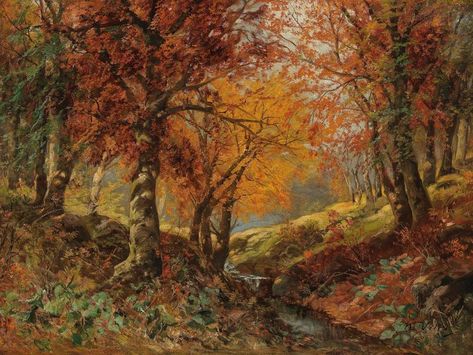 A painting of a bright forest in fall / autumn Woodland Interior, Woodland Painting, Woodland Wall Decor, Forest Glade, Art Restoration, Rivers And Roads, Antique Art Prints, Woodland Wall, Trees Landscape