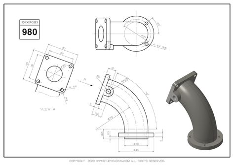 3D CAD EXERCISES 980 - STUDYCADCAM Autocad 3d Modeling, Autocad Inventor, Autocad Isometric Drawing, Cad Cam Design, Autocad Tutorial, Autodesk Inventor, Interesting Drawings, Cad Cam, Mechanical Engineering Design