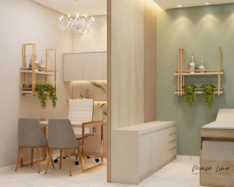 Acupuncture Clinic Decor, Sage Salon Decor, Spa Dental Office, Small Consultation Room, Exam Room Interior Design, Clinic Decoration Ideas, Clinic Room Design, Spa Office Decor, Medspa Interior Design