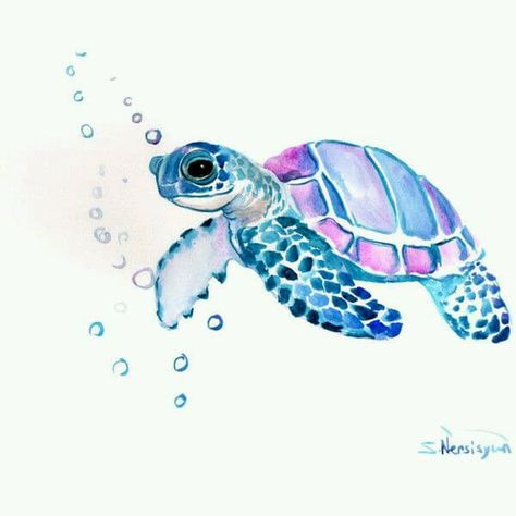 Turtle Images, Watercolor Jellyfish, Turtle Tattoo Designs, Tattoo Watercolor, Turtle Drawing, Sea Turtle Art, Watercolor Mermaid, Watercolor Water, Tattoos Skull