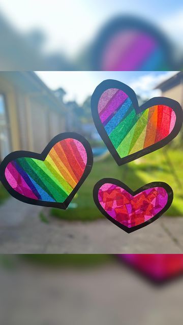 Heart Suncatchers, Rainbow Suncatchers, Tissue Paper Crafts For Toddlers, In My Heart Book Activities, Classroom Holiday Crafts, Hearts Paper Crafts, Rainbow Project, Student Crafts, Tissue Paper Craft