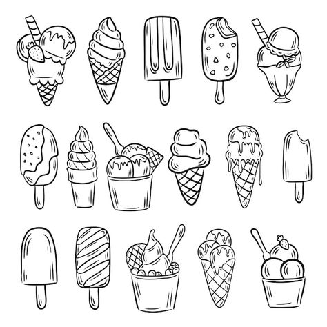 Cute Ice Cream Drawing, Ice Cream Cone Drawing, Drawing Cup, Ice Cream Tattoo, Ice Drawing, Draw Ice Cream, Ice Cream Illustration, Cup Tattoo, Cafe Decoration