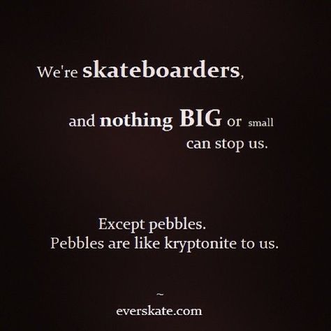 Pebbles are cursed. Beware them all... Skateboard Quotes, Skateboard Memes, Skater Quotes, Skateboarding Quotes, Skating Quote, Skater Chick, Skateboard Aesthetic, Penny Board, Skate And Destroy