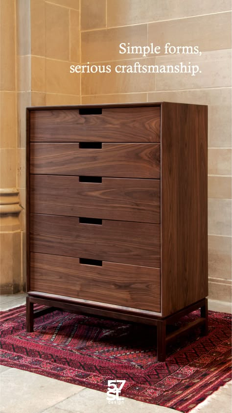 A contemporary tallboy dresser inspired by Mid-century Modern design. Crafted from solid, American hardwood with a hand-rubbed, natural oil and wax or Danish soap finish. Available in custom dimensions and drawer configurations, as well as in different wood types. Tallboy Dresser, Study Table Designs, Study Room Design, Modern Dresser, Natural Oil, Woodworking Furniture, Mid Century Furniture, Chest Of Drawers, Wood Working