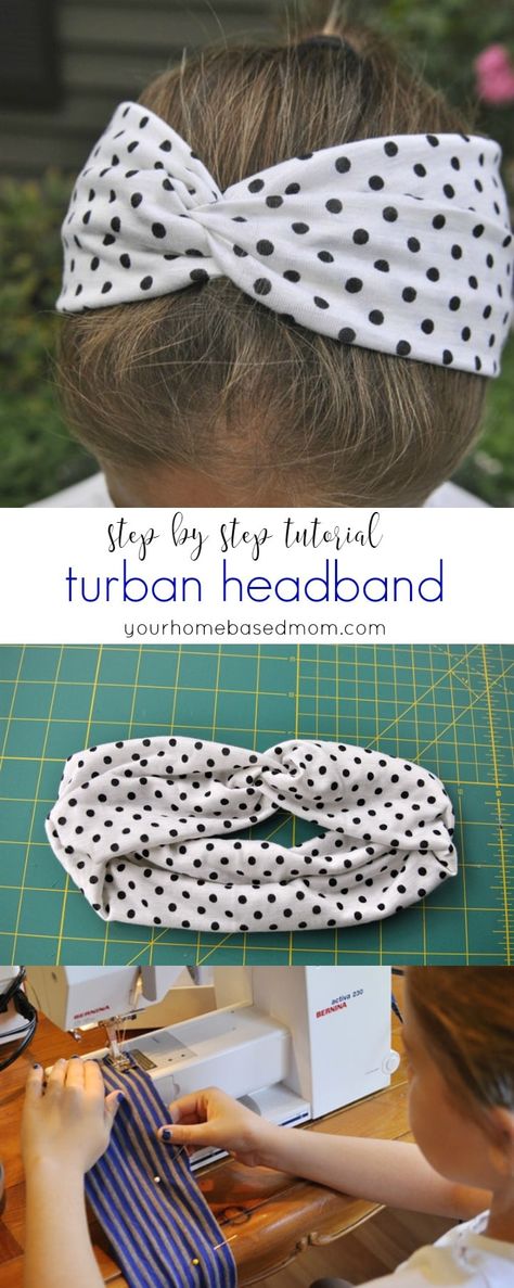 Turban Headband Tutorial, Making Headbands, Sewing Headbands, Twisted Turban Headband, Headband Tutorial, Sew Ins, Beginner Sewing Projects Easy, Stretchy Headbands, Turban Headband