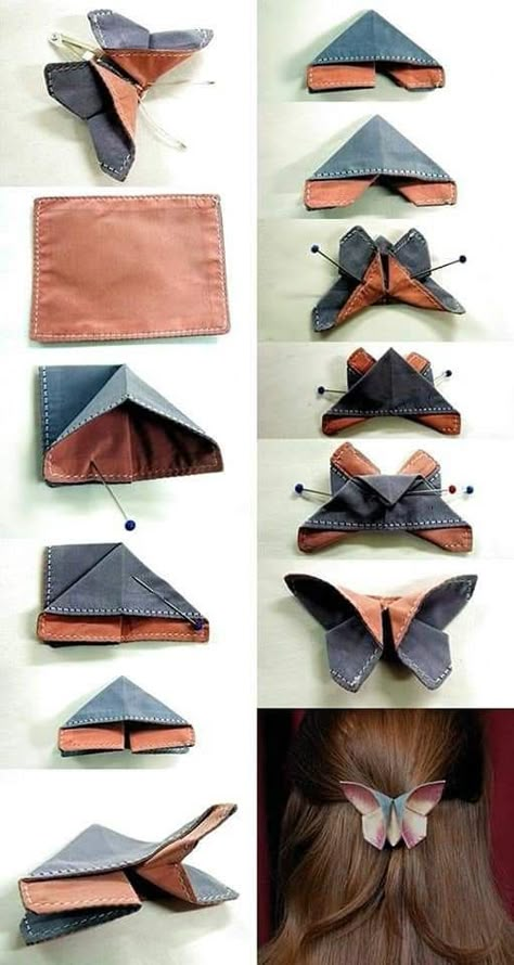 Tips Menjahit, Kraf Kertas, Fabric Origami, Fabric Crafts Diy, Origami Butterfly, Origami Folding, How To Make Origami, Fabric Butterfly, Kraf Diy