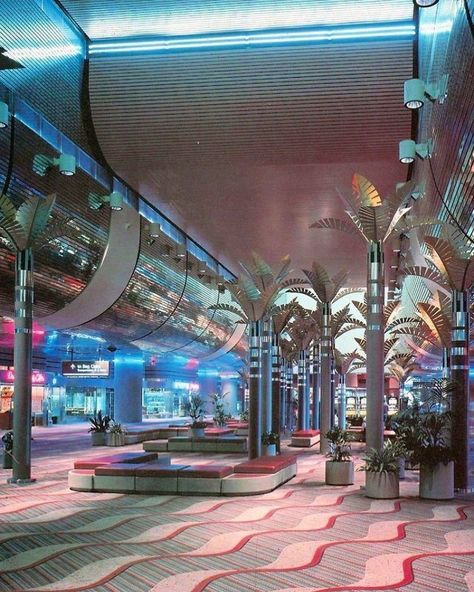 80’s Gold Palm Tree Airport. McCarran Las Vegas. 80s Gym, Airport Architecture, 80s Interior Design, Vintage Mall, 80s Interior, Retro Interior Design, New Retro Wave, Liminal Space, 80s Aesthetic