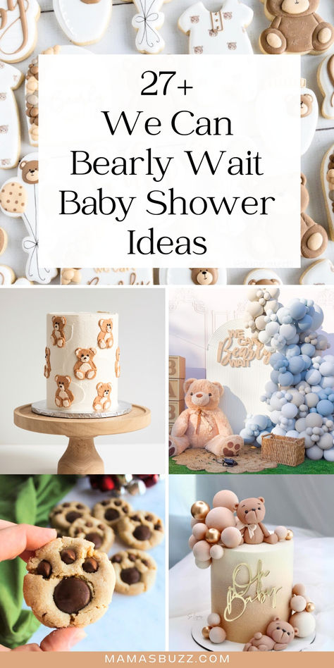 we can bearly wait baby shower Bear Bridal Shower Theme, Teddy Bear Sip And See, We Can Barely Wait Decorations, Bear Themed Charcuterie Board, Bearly Baby Shower Ideas, We Can Bearly Wait Desserts, Baby Showers For Boys Theme, We Can Bearly Wait Centerpiece Ideas, Teddy Bear Food Ideas