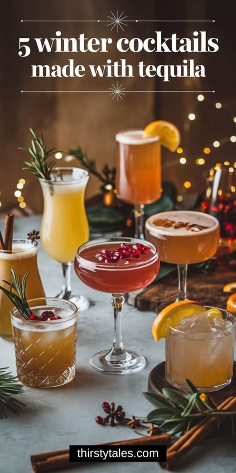 "Warm up your winter with these 15 delightful winter cocktails featuring tequila! Discover cozy recipes that will elevate your spirits, including unique margarita recipes for parties, refreshing martinis with tequila, and festive Thanksgiving cocktail recipes. Perfect for brunch or holiday gatherings, these tequila and vodka cocktails will impress your guests. Don’t miss out on the ginger tequila cocktail for a zesty twist!" Dark Tequila Drinks, Tequila Ginger Ale Cocktails, Easy Home Cocktails, Mexican Mule Cocktail, Tequila And Prosecco Cocktails, Tequila Mule Recipe, Large Batch Cocktails Tequila, Tequila Champagne Cocktail, Good Tequila Drinks