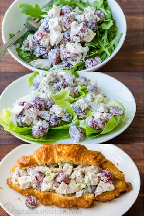 Easy Chicken Salad with chicken, grapes, pecans, and the best creamy dressing. A fresher and lightened-up version of classic chicken salad. Fancy Chicken Salad, The Best Chicken Salad, Natashas Kitchen, Classic Chicken Salad, Best Chicken Salad, Salad With Grapes, Best Chicken Salad Recipe, Chicken Salad With Grapes, Chicken Salad Recipe Easy