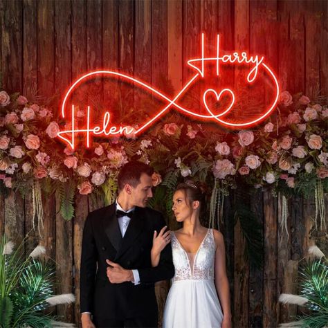 Personalized custom couple names unlimited neon lights Custom Wedding Decor, Led Decoration, Wedding Reception Signs, Wedding Wall Decorations, Wedding Wall, Neon Sign Bedroom, Reception Signs, Wedding Neon Sign, Neon Wedding