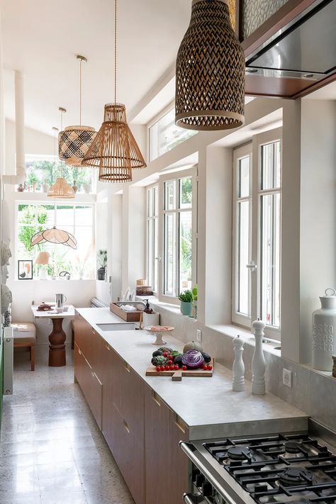 You'll want to look up in this kitchen to spot the mix of rattan chandeliers French Country Kitchen Ideas, French Cabinet, Custom Bathroom Cabinets, Country Kitchen Ideas, Rustic French Country, French Country Kitchens, Plywood Cabinets, Real Homes, French Country Kitchen