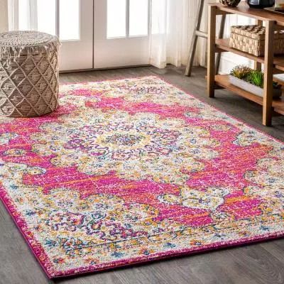 Bohemian Flair Boho Vintage Medallion Pink/Cream 8 ft. x 10 ft. Area Rug Vintage Medallion, Rose Beige, Synthetic Rugs, Cream Area Rug, Carpet Colors, Geometric Area Rug, Boho Vintage, Vintage Area Rugs, Pink Beige