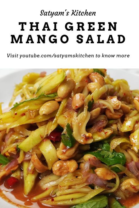 Thai green mango salad, also known as "som tum mamuang," is a popular dish in Thai cuisine. It typically consists of shredded unripe (green) mango, mixed with lime juice, fish sauce, palm sugar, chili peppers, and other ingredients such as tomatoes, peanuts, and garlic. Som Tum, Green Mango Salad, Green Mango, Spicy Thai, Palm Sugar, Office Lunch, Summer Recipe, Mango Salad, Chili Peppers