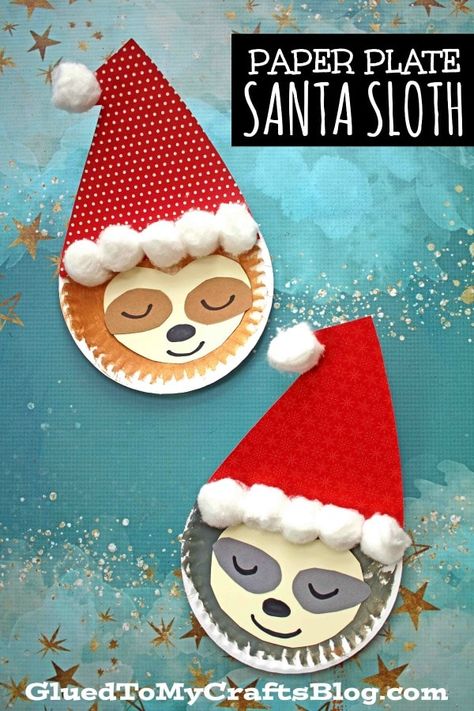 SUPER EASY Paper Plate Santa Sloth - Kid Craft For Christmas Paper Plate Santa, Sloth Craft, Fireman Crafts, Kids Christmas Crafts Ornaments, Holiday Art Projects, Alphabet Letter Crafts, Christmas Sloth, Kids Crafting