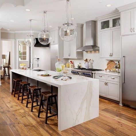 What does everyone think about waterfall countertops?! . --------------------------- Sean Adams & Robin Mainardi The Adams Group LBI at RE/MAX of Barnegat Bay 609.709.4482 www.myLBIhome.com --------------------------- .  #adamsgrouplbi #LBI #longbeachisland #ocean #realestate #realtor #realestateagent #home #property #luxury #luxuryrealestate #investment #architecture #forsale #design #house #realtorlife #business #realty #milliondollarlisting #entrepreneur #luxuryhomes #marketing #dreamhome #househunting #beach #sun #nature #photooftheday #instagood Waterfall Island Kitchen, Waterfall Countertop, Waterfall Island, Kitchen With Island, Kitchen Transitional, Farmhouse Kitchen Island, Modern Kitchen Island, Countertop Design, Galley Kitchen