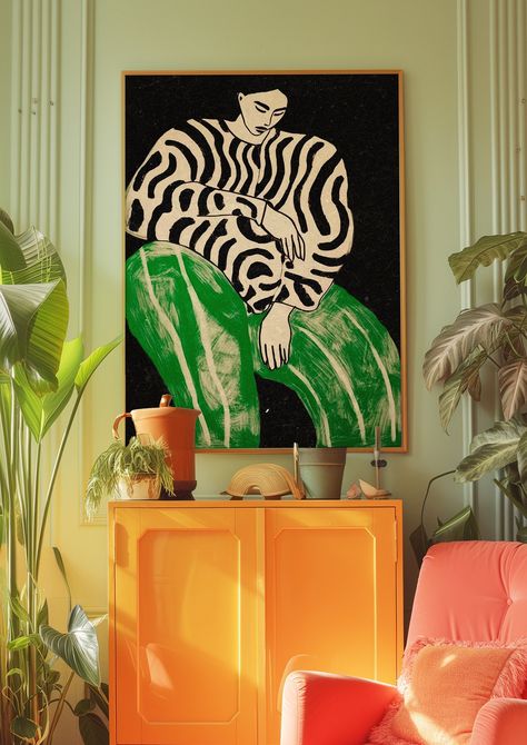 Black Line Art Poster, 70s Wall Print, Green Wall Art, Trendy Woman Poster, Dopamine Poster, Psychedelic Art, Retro Print, Trippy Wall Art Colourful Interiors, Black Line Art, Trippy Wall Art, Trippy Wall, Line Art Poster, Woman Poster, Wall Art Trendy, Women Poster, Minimalist Artwork