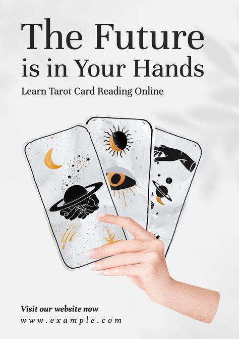 Tarot card reading poster template, editable text and design | premium image by rawpixel.com / Junjun Tarot Card Poster Design, Tarot Card Reading Advertisement, Tarot Poster Design, Design Tarot Cards, Tarot Cards Reading, Tarot Card Poster, Reading Poster, Reading Posters, Tarot Card Reading