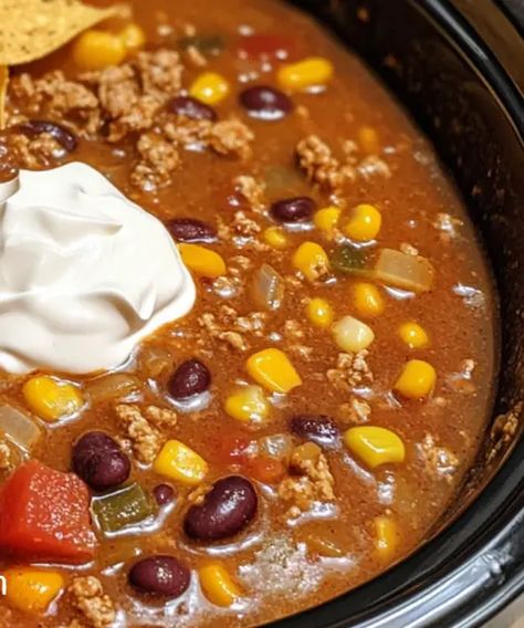 Flavorful Dinner Recipes, Crockpot Taco Soup, Crock Pot Taco Soup, Unique Dessert Ideas, Slow Cooker Taco Soup, Crockpot Taco, Slow Cooker Taco, Taco Soup Crock Pot, Luxurious Chocolate