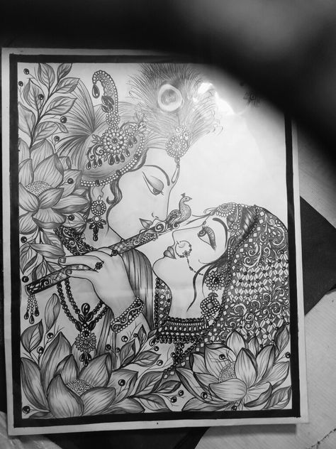 Radhakrishna Mandala Art, Radha Krishna Sketch Easy, Radha Krishna Doodle Art, Radha Krishna Pencil Drawing, Radha Krishna Pencil Sketch, Devotional Drawings, Hard Mandala Art, Radhe Krishna Sketch, Radha Krishna Mandala Art