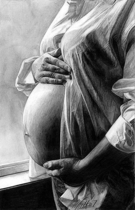 The Miracle - Pencil Drawing Nurse Coach, Motherhood Art, Breastfeeding Art, Birth Art, Pregnancy Art, A Pregnant Woman, Drawing Conclusions, White Drawing, Charcoal Art