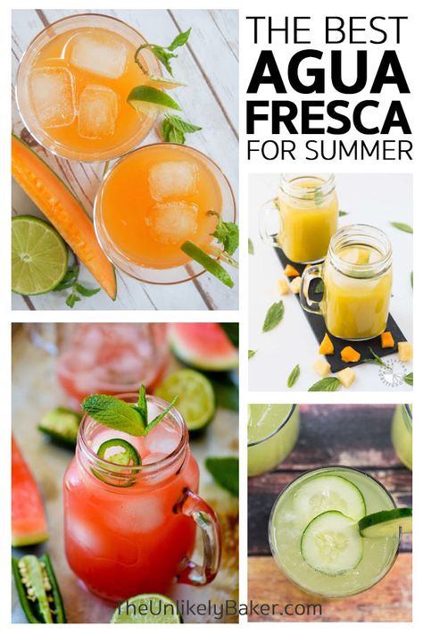 Mexican Aqua Fresca Recipes, Peach Aqua Fresca, Aquas Frescas Recipes, Agua Fresca With Alcohol, Aguas Frescas Recipes, Aqua Fresca Recipes Mexican Drinks, Aguas Frescas Mexicanas Recipes, Aqua Frescas, Fruit With Water