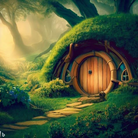 Hobbit House Painting, Fairytale Kingdom, Lords Of The Rings, Hole Drawing, Peaceful Aesthetic, Hobbit Holes, Fairytale Houses, Hobbit Door, Casa Hobbit