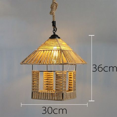 Hemp Rope Pendant Light Shades Ceiling Lamp Shades House Rope Ceiling, Tiki Lights, Rope Craft Ideas, Decor Makeover, Rope Pendant Light, Shade House, Bamboo Light, Rustic Pendant Lighting, Bedroom Wall Designs