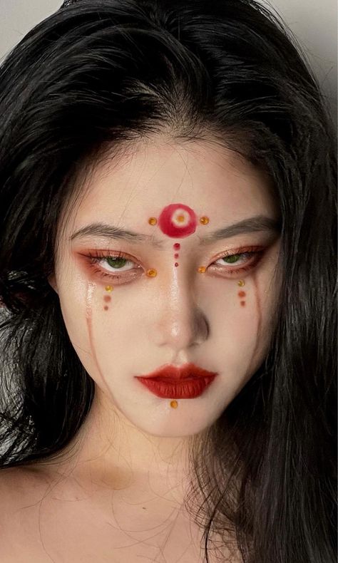 Cyberpunk Makeup, Phoenix Makeup, Demon Makeup, Traditional Makeup, Geisha Makeup, Devil Makeup, Japan Makeup, Creepy Halloween Makeup, Chinese Makeup