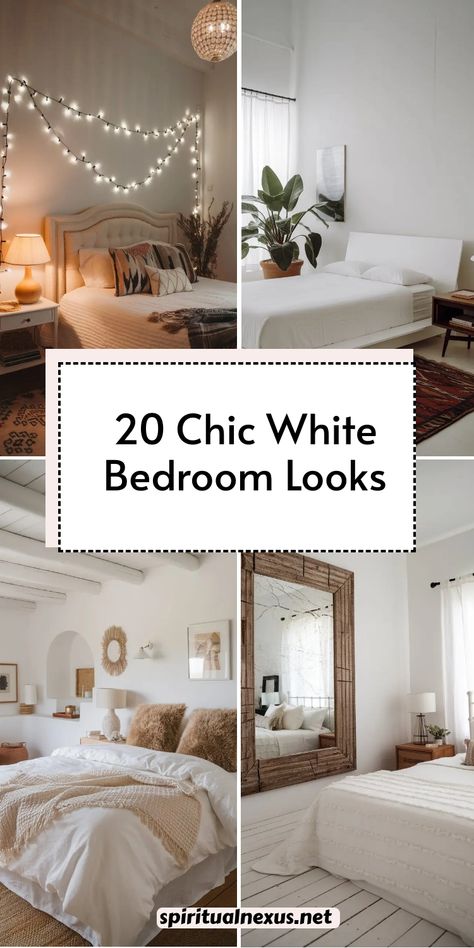 Get inspired by 20 chic and timeless white bedroom looks that create a relaxing atmosphere. Explore decor tips, from layering textures to choosing statement pieces, for a space that feels both stylish and serene. #ChicBedroom #WhiteDesign #BedroomDecor Beds With White Comforters, White Bedspread Ideas, White Comforter Bedroom Ideas, White And Neutral Bedroom, White Bedding Ideas, White Comforter Bedroom, White Bedroom Decor Ideas, Explore Decor, Cream And White Bedroom