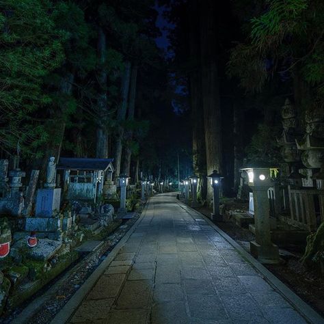 Okunoin cemetery is one of Koyasan most amazing place to visit, even so at night or early in the morning (5 a.m.) Photo by @pierrojapon for TokyoStreetView Survivor Mood, Okunoin Cemetery, Cemetery At Night, Hanma Shuji, Space Planets, Early In The Morning, Just Pretend, Place To Visit, Watercolor Inspiration