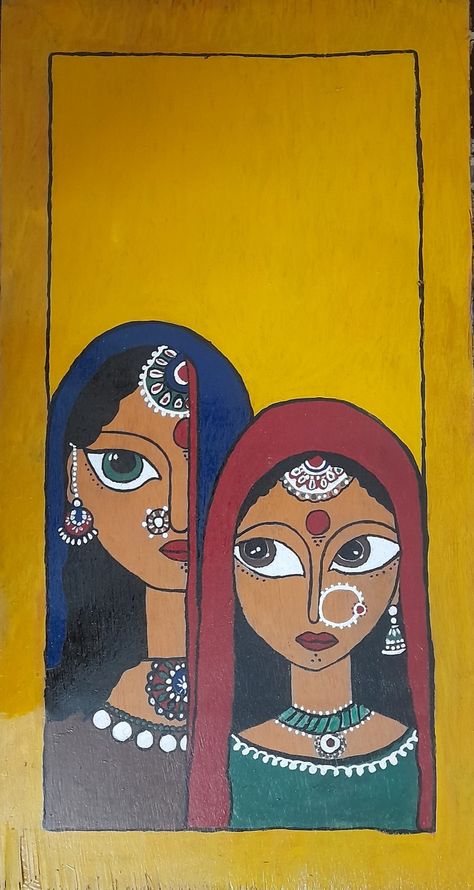 Indian Cultural Painting, Indian Lady Illustration, Indian Folk Art Drawing, Rajasthani Art Paintings, Rajasthani Folk Art Painting, Ancient Indian Paintings, Phad Painting, Abstract Pencil Drawings, Rajasthani Art