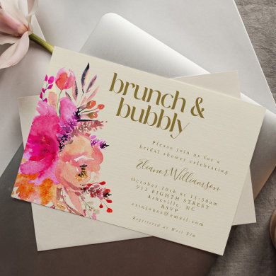 Brunch And Bubbly Bridal Shower Invitations & Templates | Zazzle Brunch With The Bride, Bridal Shower Brunch Invitations, Brunch And Bubbly, Wedding Announcement Cards, Simple Bridal Shower, Brunch Bubbly, Garden Bridal Showers, Brunch Invitations, Bridal Shower Brunch