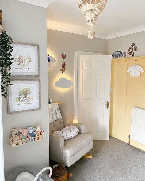 Winnie The Pooh Themed Nursery, Pooh Themed Nursery, Cloud Silhouette, Disney Baby Rooms, Lighting For Home, Baby Nursery Inspiration, Winnie The Pooh Themes, Winnie The Pooh Nursery, Baby Room Themes