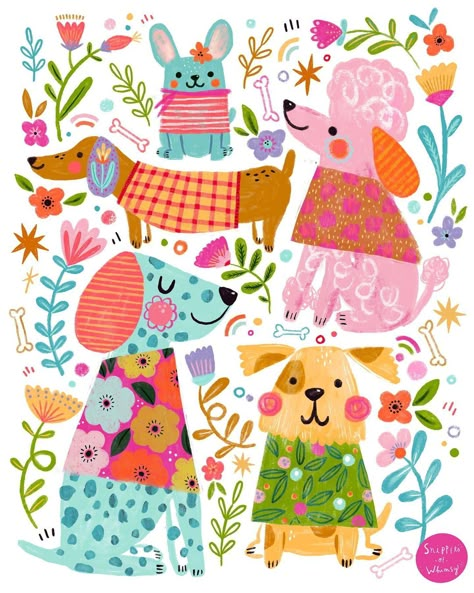 @snippetsofwhimsy 🐶🌸 Pawsitively ready for Spring Pattern Design Inspiration, March 7, Cute Patterns Wallpaper, Happy Art, Dog Illustration, Insta Instagram, Art Journal Inspiration, Cute Illustration, Animal Illustration