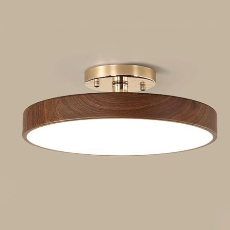 Elksdut Round LED Ceiling Light Creative Aisle Semi Flush Mount Ceiling Light, Walnut Color Ceiling Lamp ​for Dining Room Living Room, Easy to Install Lighting Fixture - Amazon.com Siling Light Design Living Room Wooden, Siling Light Design Wooden, Round Wooden Lamp, Wood Celing Light, Wooden Light Fixture Lowe's, Wooden Light Fixtures, Round Led Ceiling Light, Wooden Light, Dining Room Living Room