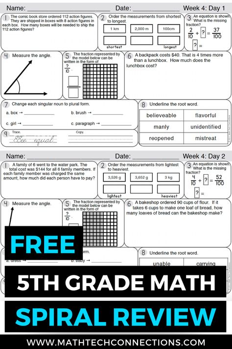 6th Grade Math Worksheets, 5th Grade Morning Work, 5th Grade Math Worksheets, 3rd Grade Math Review, Math Journal 3rd Grade, Daily Math Review 2nd Grade, 3rd Grade Math Spiral Review, Math Morning Work, Math Spiral Review