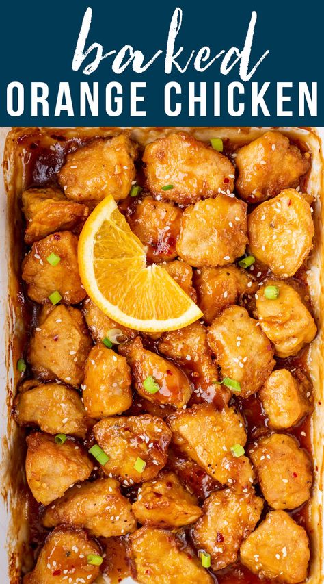 Crispy Baked Orange Chicken, Orange Chicken Baked Recipe, Orange Chicken Gluten Free Easy, Orange Chicken For A Crowd, Orange Chicken Healthy Recipe, Easy Healthy Orange Chicken, Healthy Orange Chicken Recipe Easy, Quick Orange Chicken Recipe, Orange Baked Chicken