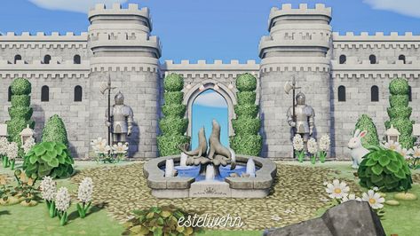 Animal Crossing Castlecore, Acnh Castle Entrance, Elegantcore Animal Crossing, Animal Crossing Elegantcore, Castle Animal Crossing, Acnh Castlecore, Acnh Medieval, Acnh Castle, Royal Animals