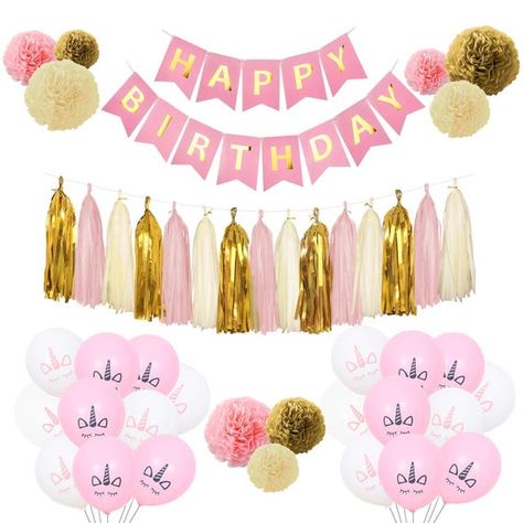 Pink Birthday Party Decorations, Gold Birthday Party Decorations, Pink And Gold Birthday, Pink Gold Birthday, Gold Birthday Decorations, Boys Birthday Party Decorations, Rose Gold Party Decor, Heart Paper, Pink Birthday Party