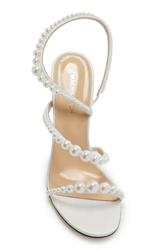 Sirène Pearl-Embellished Satin Sandals By Mach & Mach | Moda Operandi Satin Sandals, Pearl Sandals, Latest Sandal, White Sandals Heels, Black Strappy Sandals, Kitten Heel Sandals, Party Heels, Leather Thong Sandals, Embellished Sandals